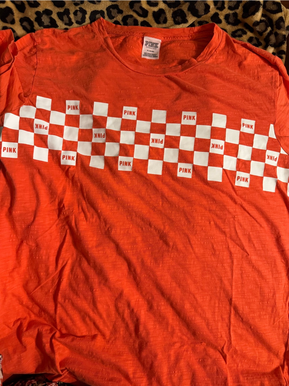 PINK Victoria's Secret Orange Short-Sleeve Tee with White Checkerboard